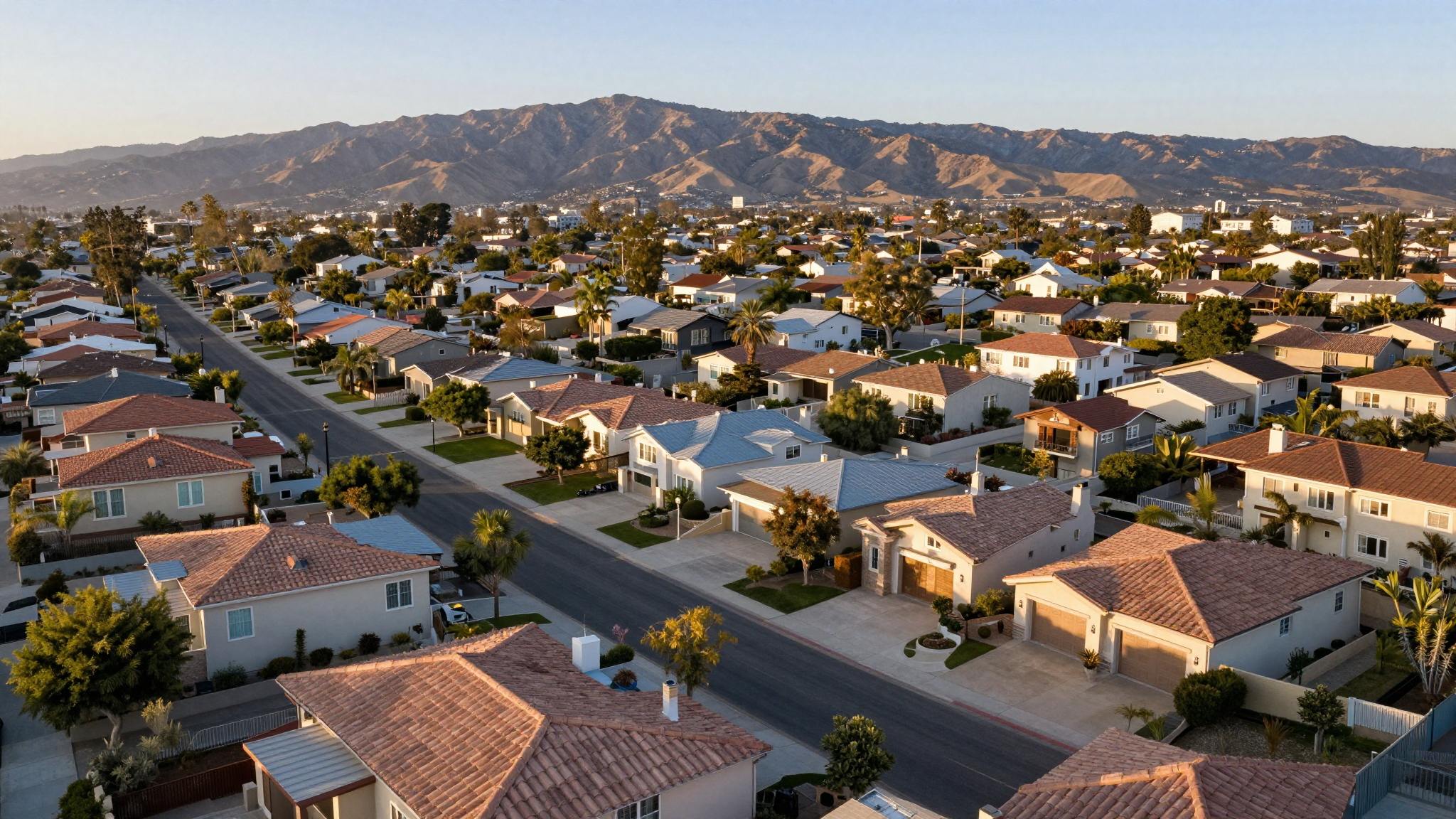Metal roofs across an Arcadia, CA neighborhood